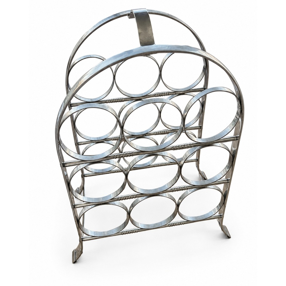 Silver Tone Metal 12 Bottle Wine Rack Arched Freestanding Holder